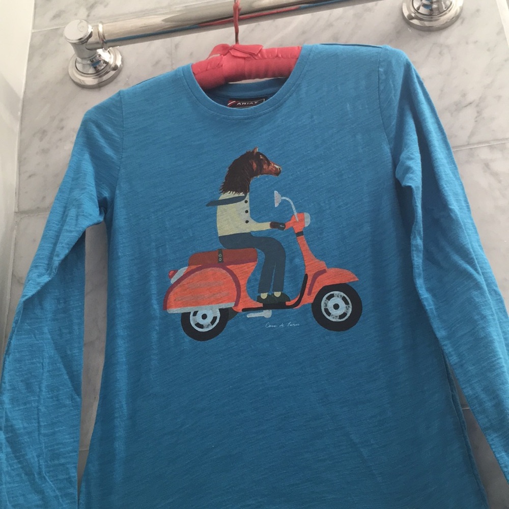 Ariat Horse shirt- blue-Horse on moped!!